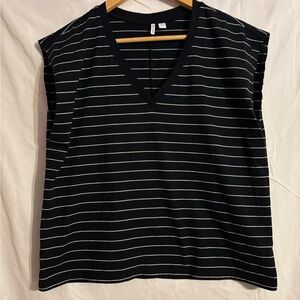 Black and white horizontal striped V-neck T- shirt. Nordstrom 100% Pima cotton.